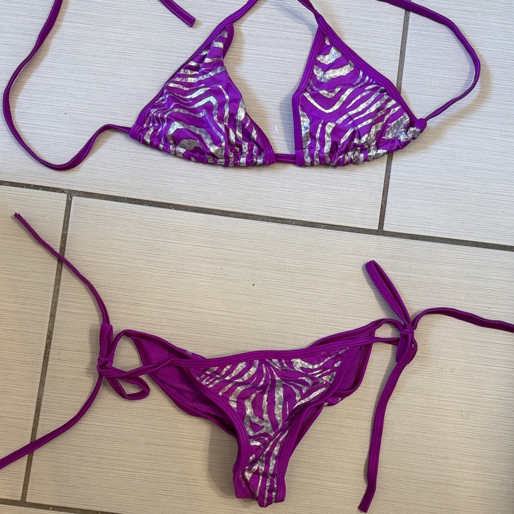 Vibrant Purple Silver Zebra Bikini Set